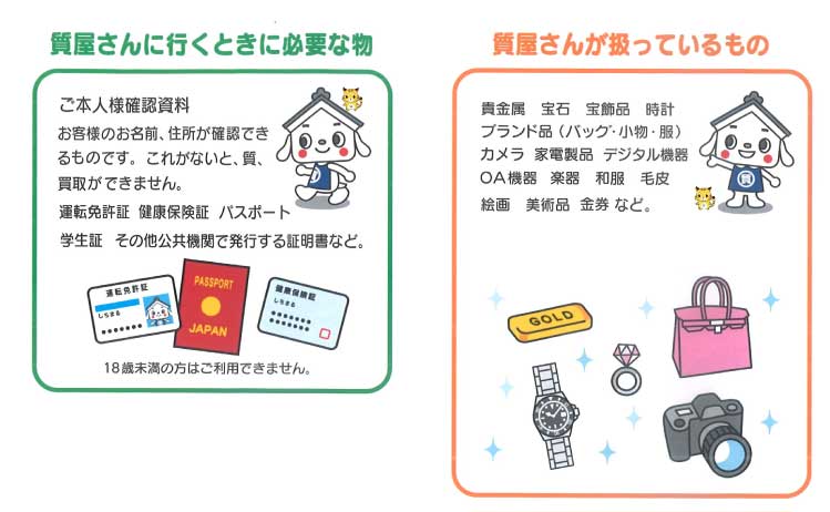 質屋さんにもっていく時に必要なもの